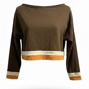 Philosophy of Paek Long Sleeve Brown Stripe Crop Top Medium